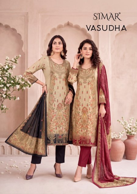 Vasudha By Glossy Simar Twill Organza Jacquard Dress Materials